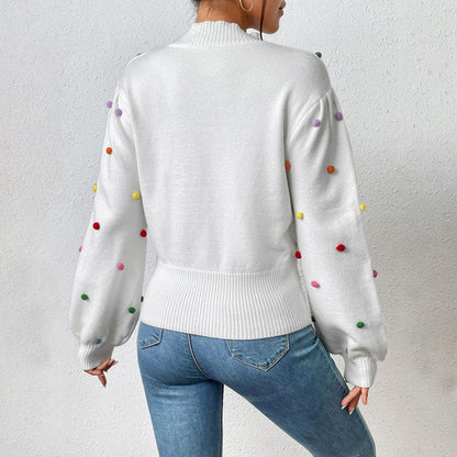 Women's casual knitted pom-poms sweater