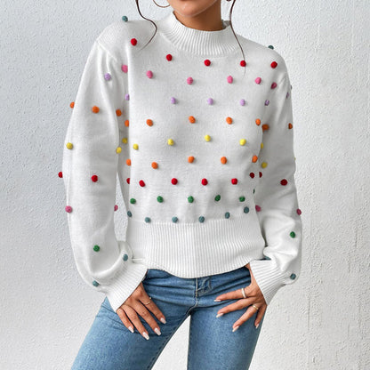 Women's casual knitted pom-poms sweater