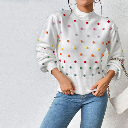 Women's casual knitted pom-poms sweater