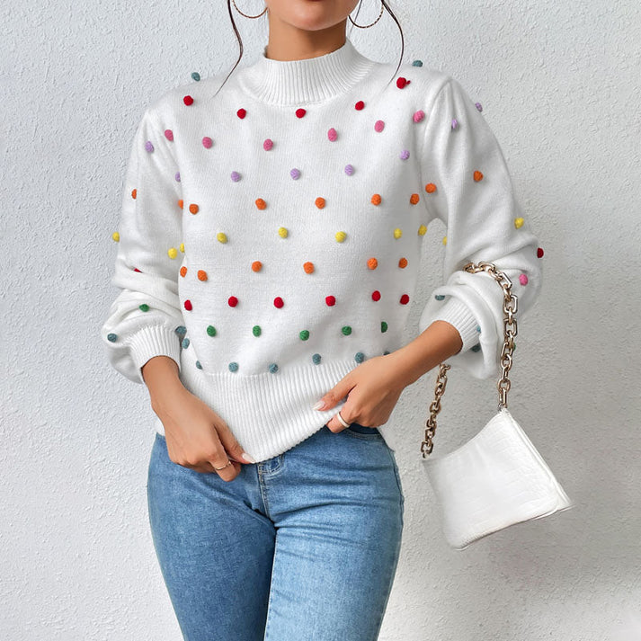 Women's casual knitted pom-poms sweater