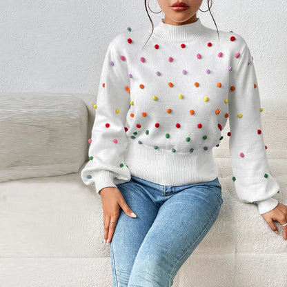 Women's casual knitted pom-poms sweater