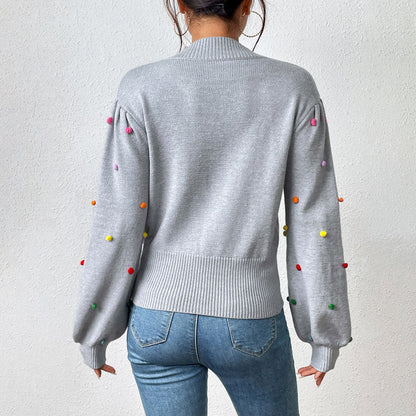 Women's casual knitted pom-poms sweater