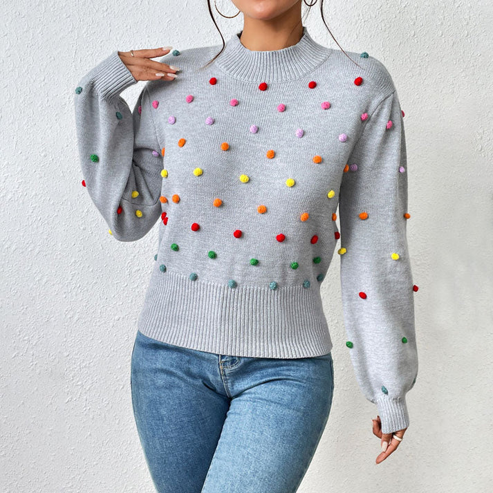 Women's casual knitted pom-poms sweater