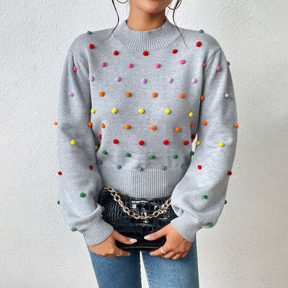 Women's casual knitted pom-poms sweater