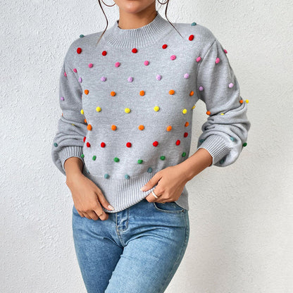 Women's casual knitted pom-poms sweater