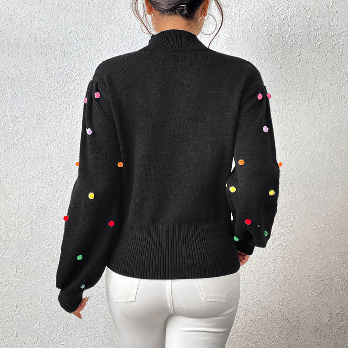 Women's casual knitted pom-poms sweater