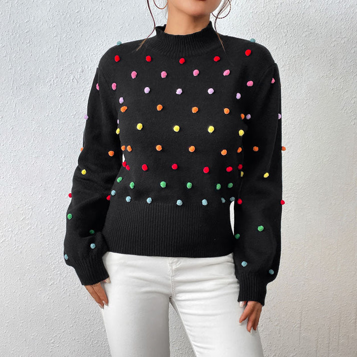 Women's casual knitted pom-poms sweater