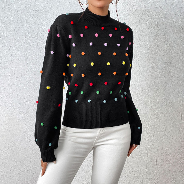 Women's casual knitted pom-poms sweater