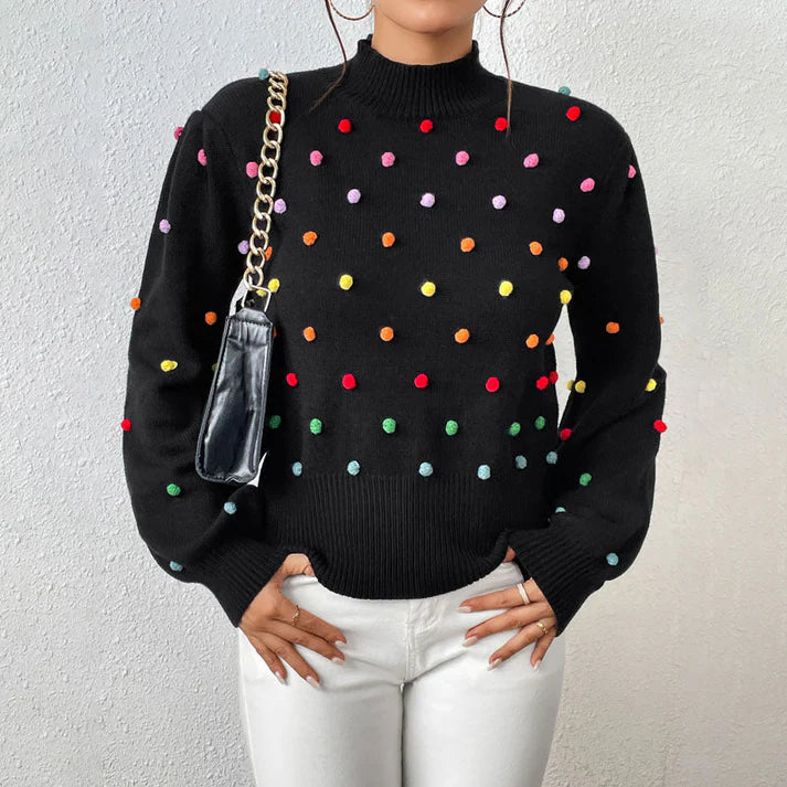 Women's casual knitted pom-poms sweater