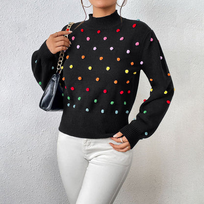 Women's casual knitted pom-poms sweater