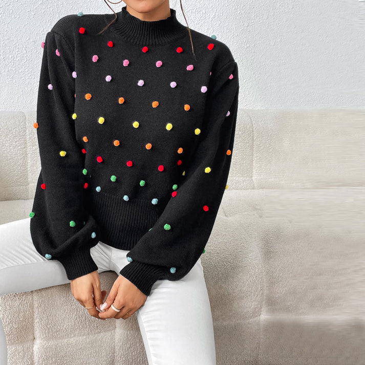 Women's casual knitted pom-poms sweater