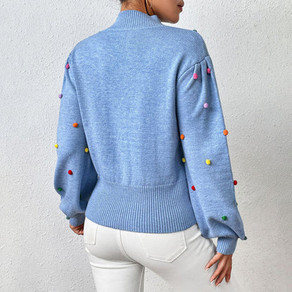 Women's casual knitted pom-poms sweater