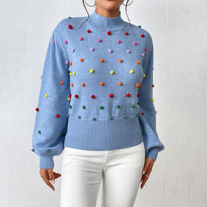 Women's casual knitted pom-poms sweater