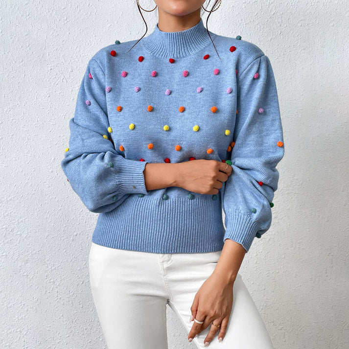 Women's casual knitted pom-poms sweater