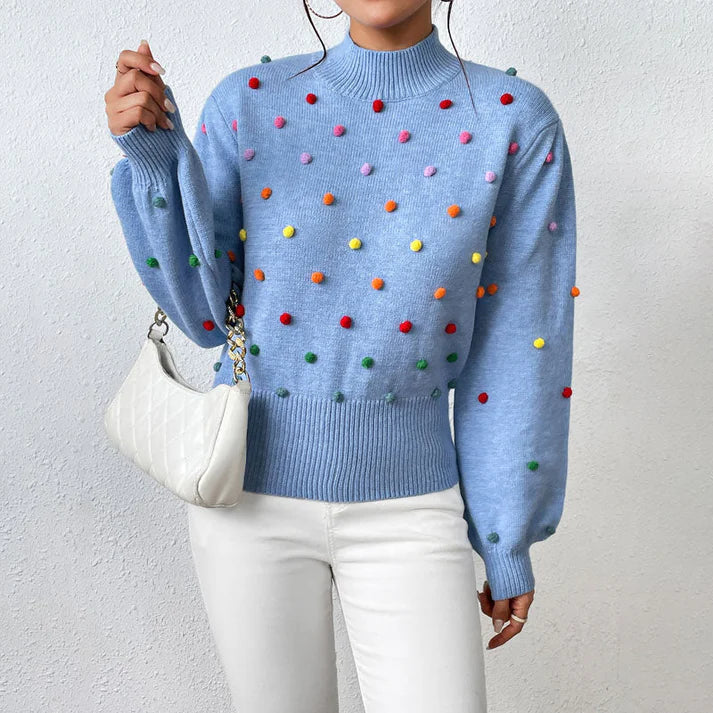 Women's casual knitted pom-poms sweater