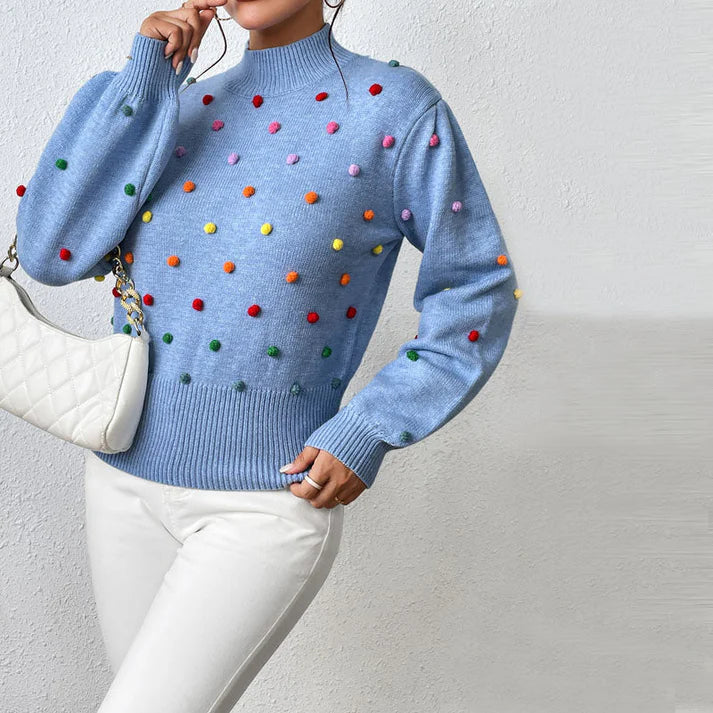 Women's casual knitted pom-poms sweater