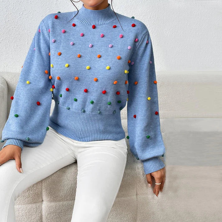 Women's casual knitted pom-poms sweater