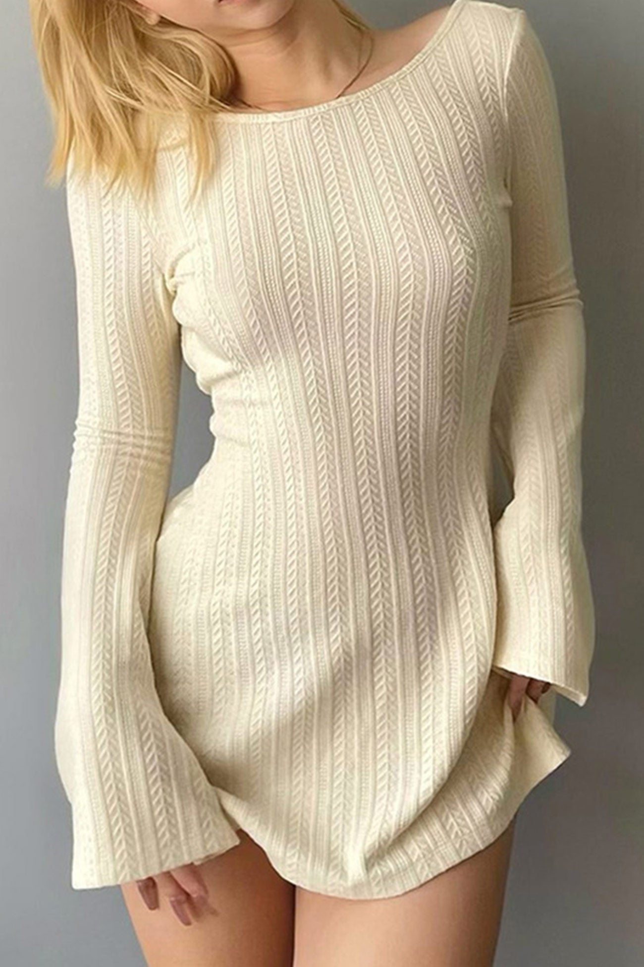 Xiomara - long flared sleeve backless cable knit dress