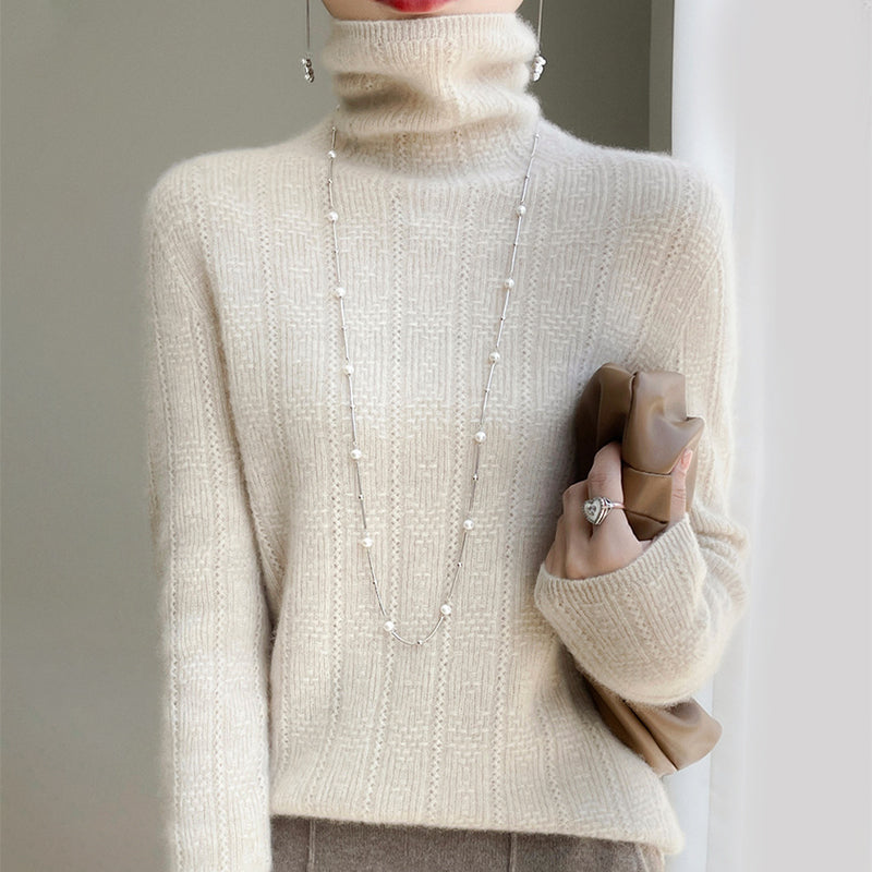 Women's autumn winter high collar wool sweater seamless knit