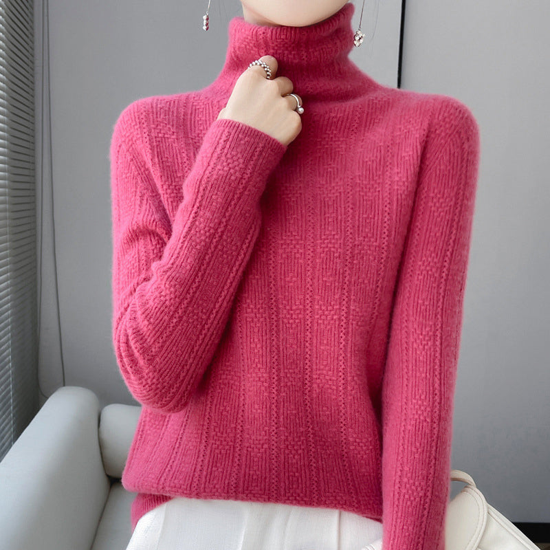 Women's autumn winter high collar wool sweater seamless knit