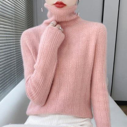 Women's autumn winter high collar wool sweater seamless knit