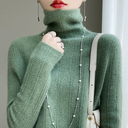 Women's autumn winter high collar wool sweater seamless knit