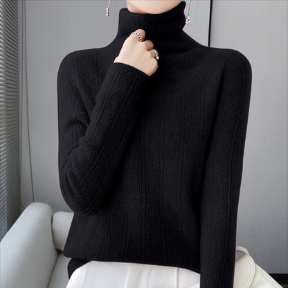 Women's autumn winter high collar wool sweater seamless knit