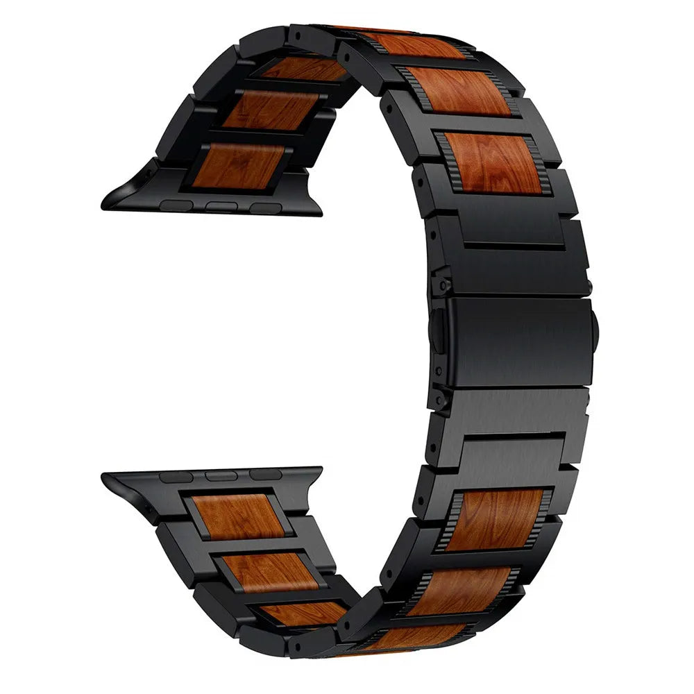 Natural Red Sandalwood & Metal Watch Band