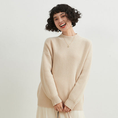 Women turtleneck drop shoulder sweater