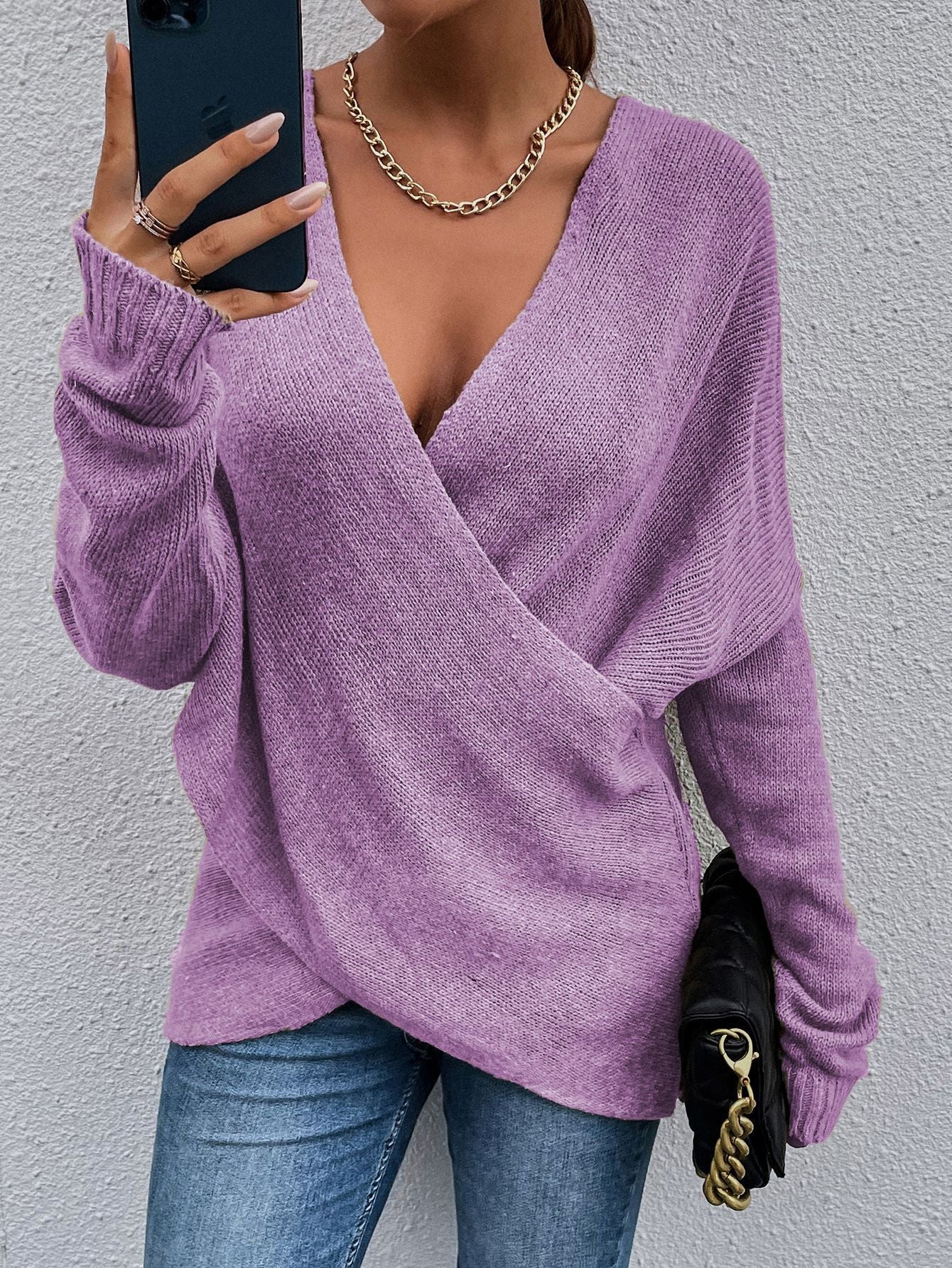 Elizza  - women's v-neck drop shoulder sweater