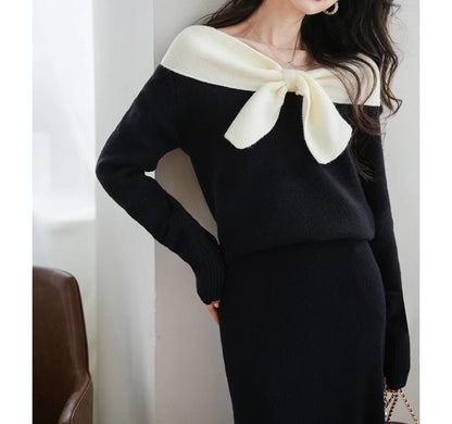 Aria - off-shoulder knitted sweater with front bow