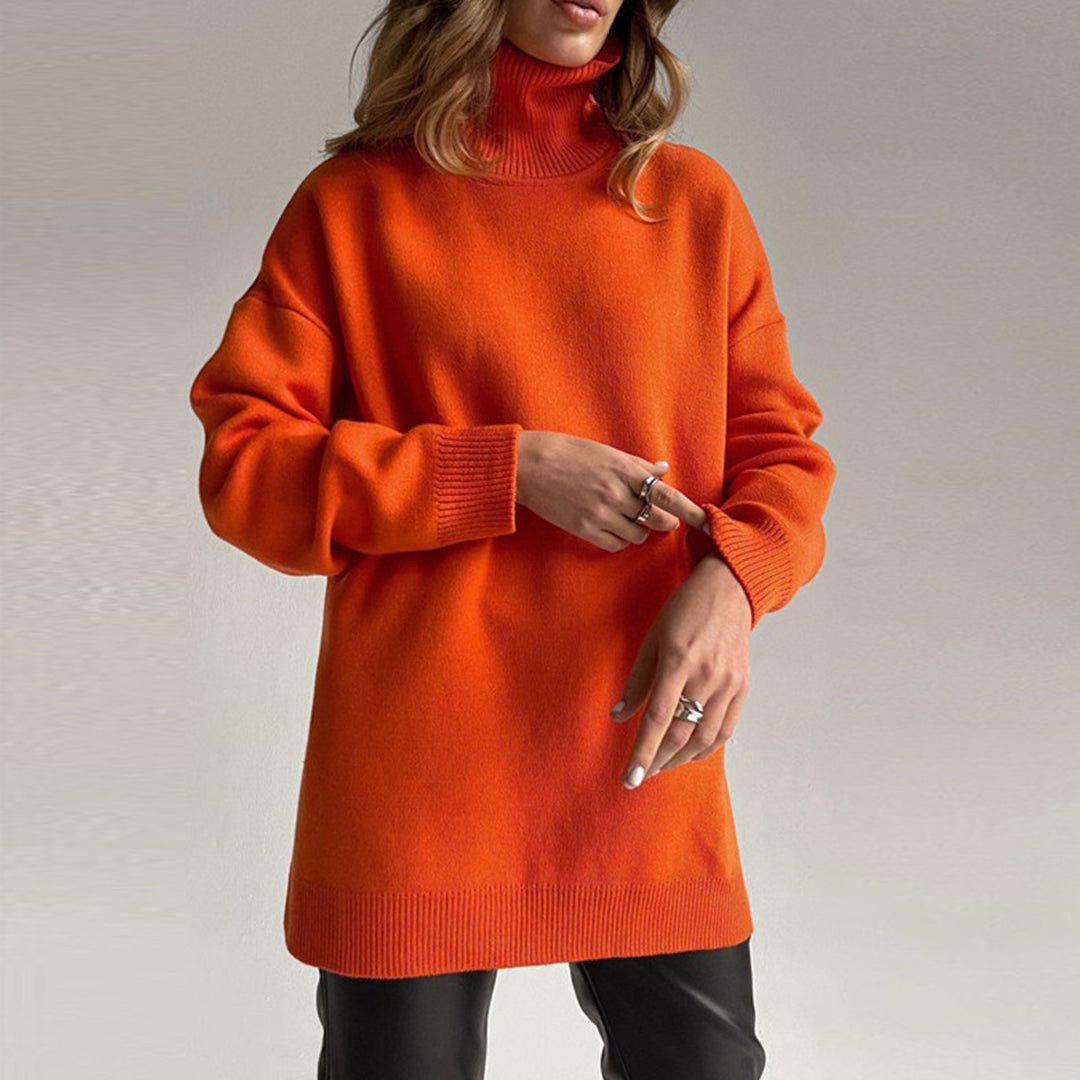 Women autumn large size knitted loose turtleneck sweater