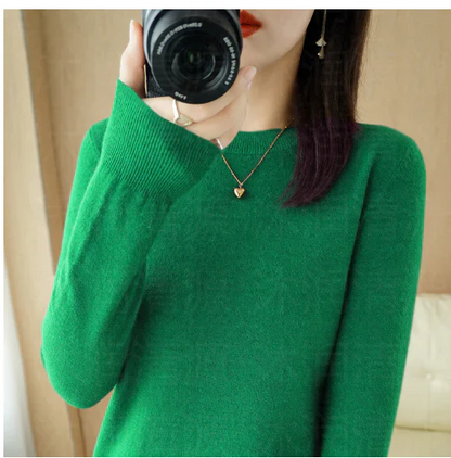 Women's autumn winter solid color long sleeve round neck pullover sweater