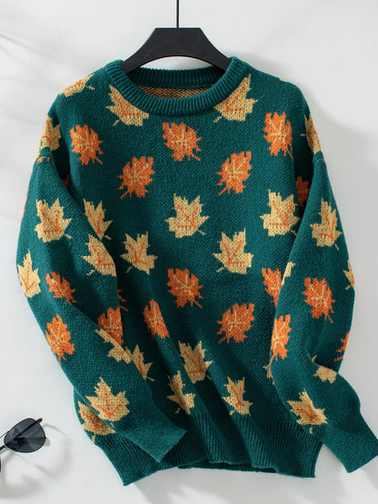 Women's autumn winter maple leaf pullover knitted sweater