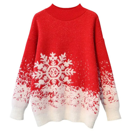 Women's Christmas snowflake pullover sweater round neck