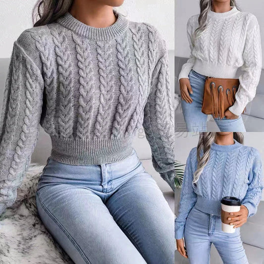 Women's casual winter basics knitted crop top sweater