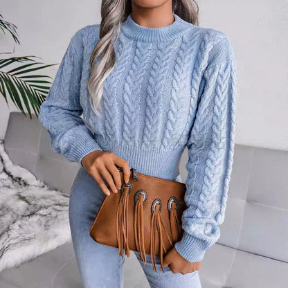 Women's casual winter basics knitted crop top sweater