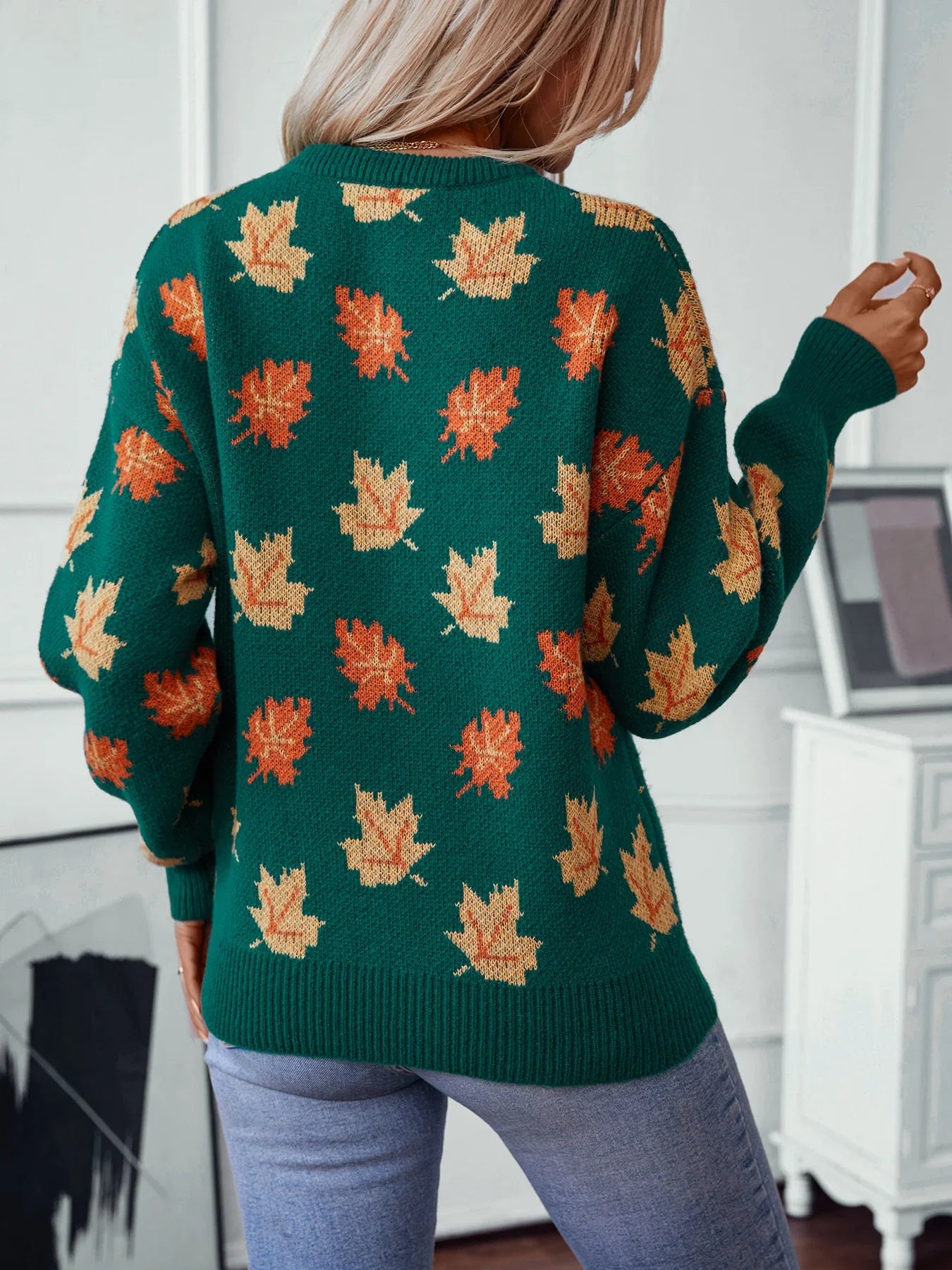 Women's autumn winter maple leaf pullover knitted sweater