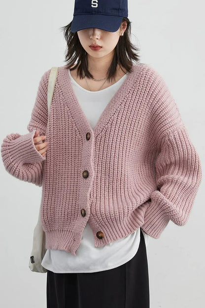 Comfy knitted sweater with buttons for women