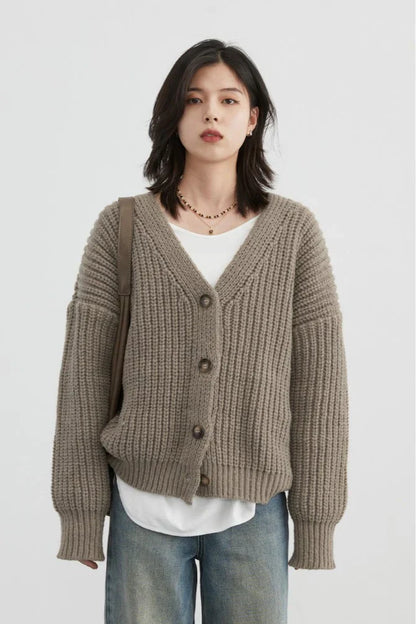 Comfy knitted sweater with buttons for women