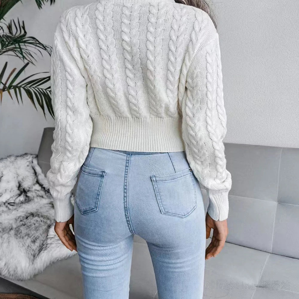 Women's casual winter basics knitted crop top sweater