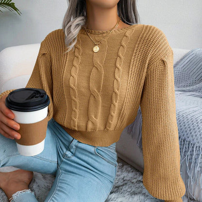 Women's casual slim fit lantern sleeve knitted sweater