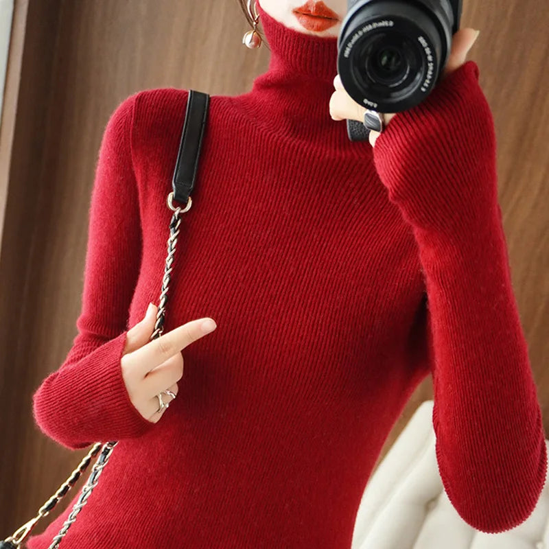 Women's casual turtleneck pullover sweater