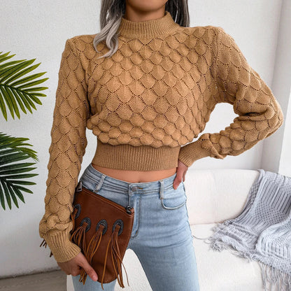 Women's autumn winter crop top hollow out knitted sweater