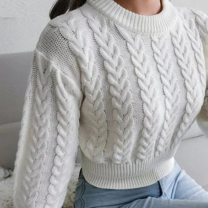 Women's casual winter basics knitted crop top sweater