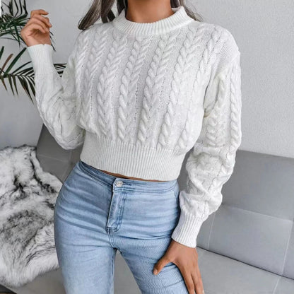 Women's casual winter basics knitted crop top sweater