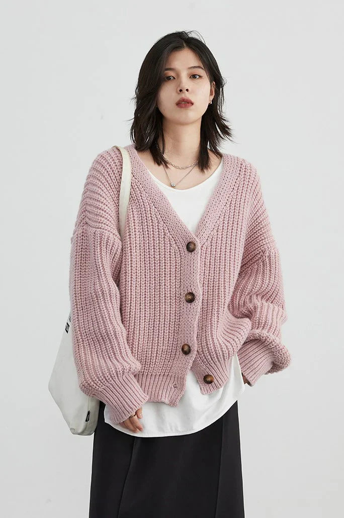 Comfy knitted sweater with buttons for women