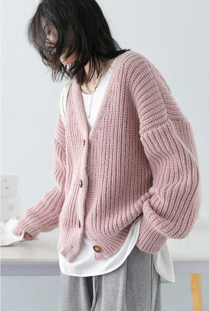 Comfy knitted sweater with buttons for women