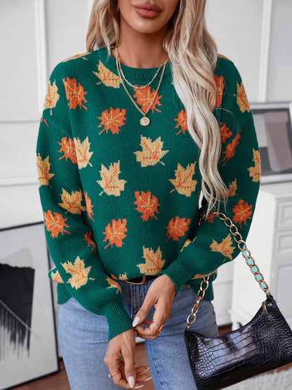 Women's autumn winter maple leaf pullover knitted sweater