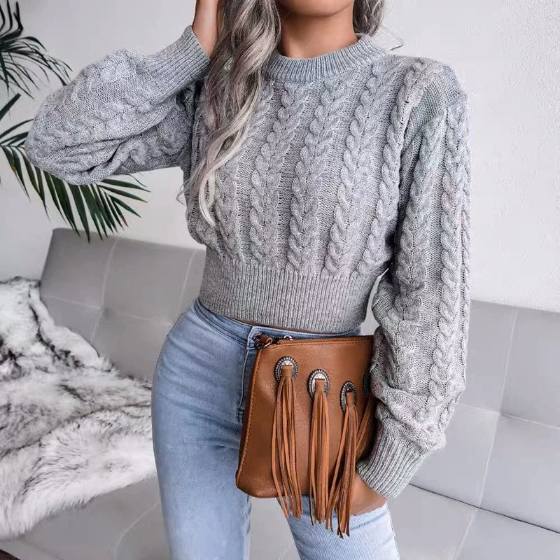 Women's casual winter basics knitted crop top sweater